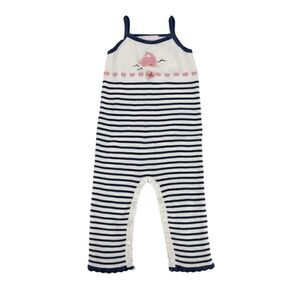 Janie & Jack Blue White Striped Knit One Piece Whale Bow Beach‎ Outfit 12-18 Mo